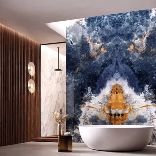 Ocean Blue premium tiles and slabs with deep blue onyx effect for luxury floors and walls in Pakistan